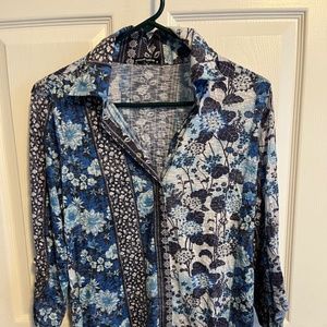 David Cline Buttondown Top - Size S - Blue & White Floral